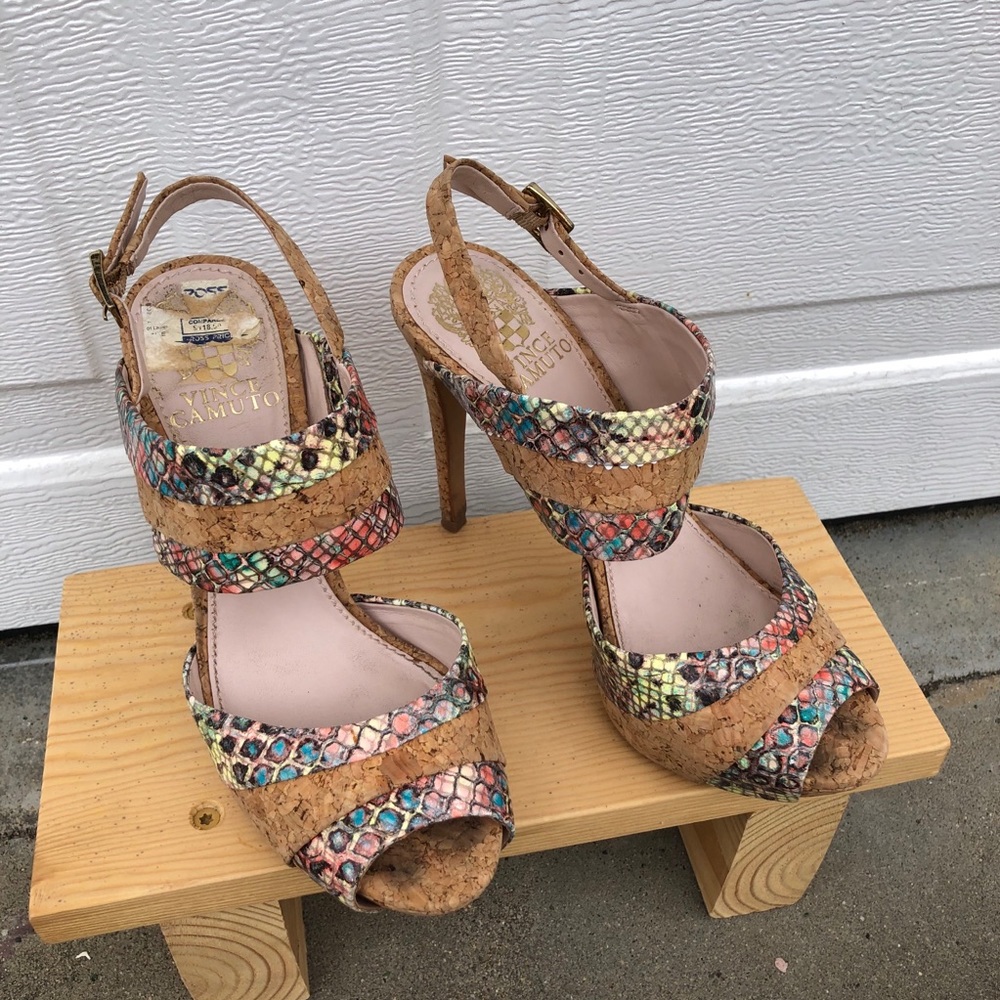 Vince Camuto Multicolor Python Cork Heel Sandals 6 - image 2